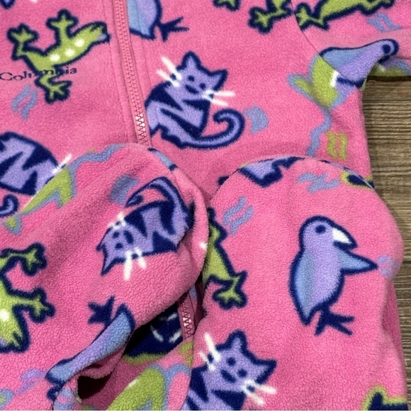 Vintage Columbia Fleece Bunting 6-12 Months Pink Animals Soft Warm Snowsuit - Picture 3 of 12
